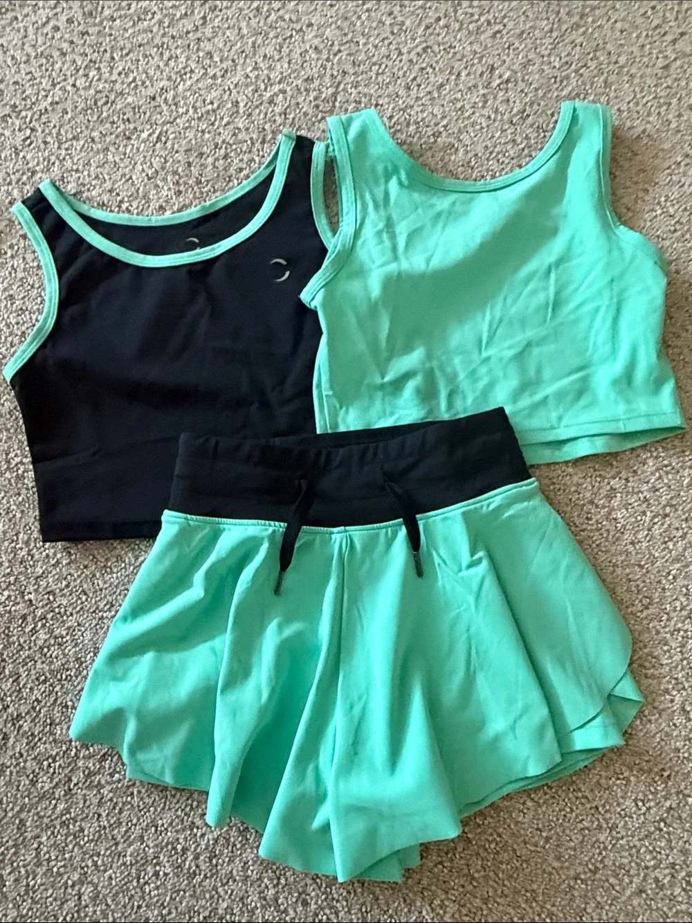 Kids Matching Set - Mint and Black Active butterfly shorts & Cropped Tanks
